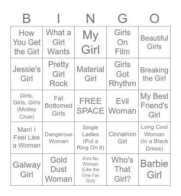 Music Bingo #55 Girl Bingo Card