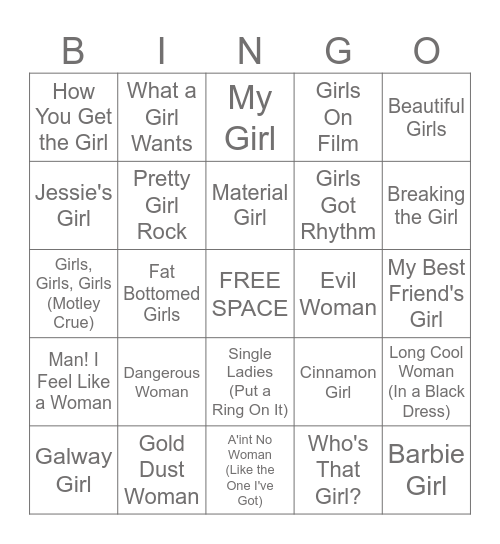 Music Bingo #55 Girl Bingo Card