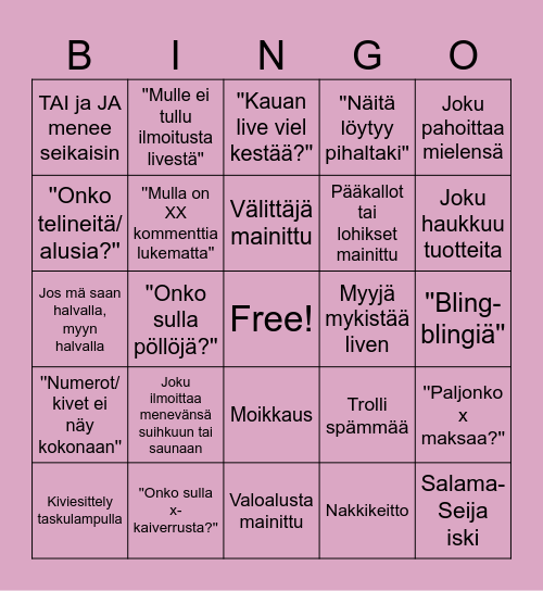 Kivihullujen livebingo Card