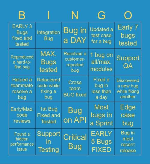 Bug Bash Bingo Card