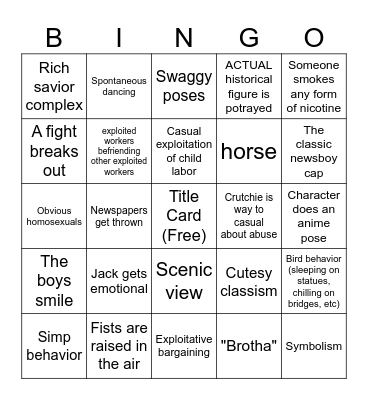Newsies Bingo Card