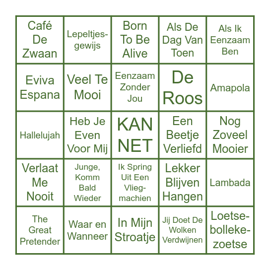 Kannet - MUZIEKBINGO - Oktober Bingo Card