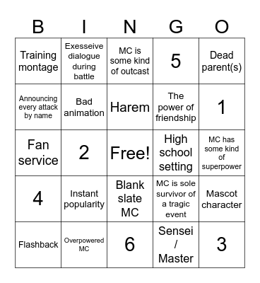 Shounen Bingo Card