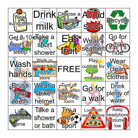 Healthy Habit Bingo Card