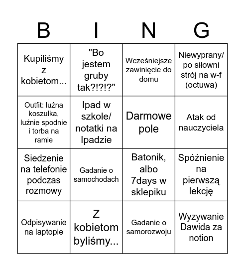 Powrut Brzuha Bingo Card