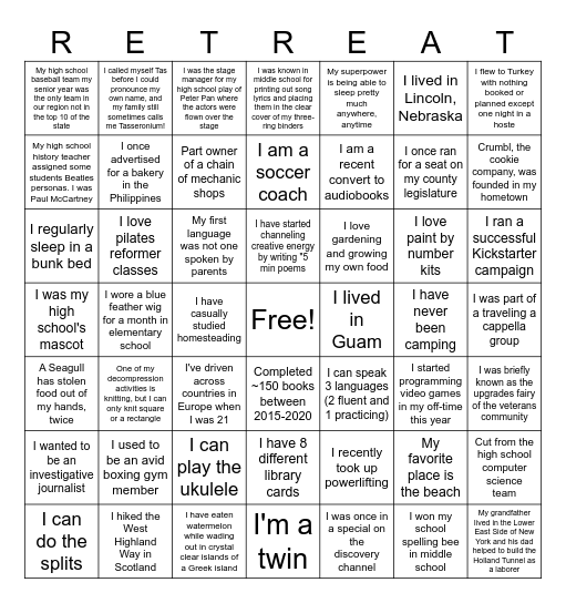 2024 BCC Fall Retreat BINGO Card