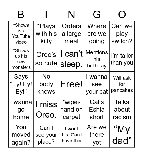 Sammy Bingo Card