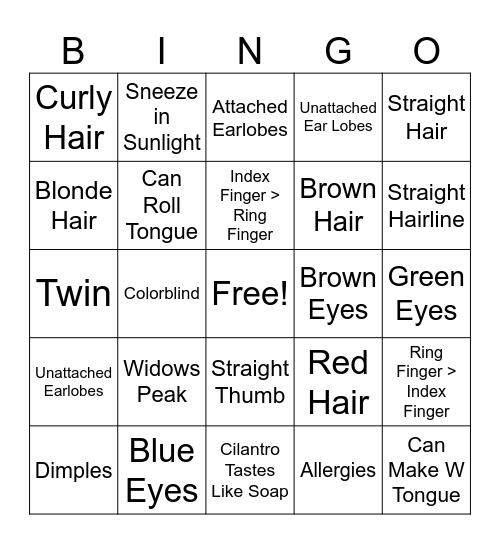 Heritable Traits Bingo! Bingo Card