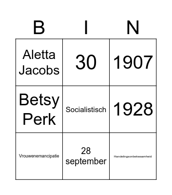 Eerste Feministische golf Bingo Card