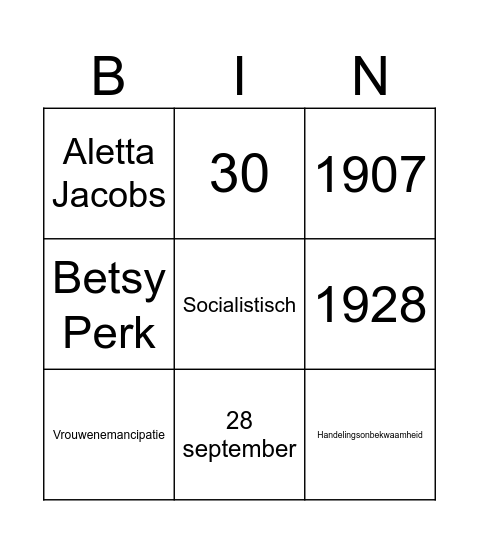 Eerste Feministische golf Bingo Card