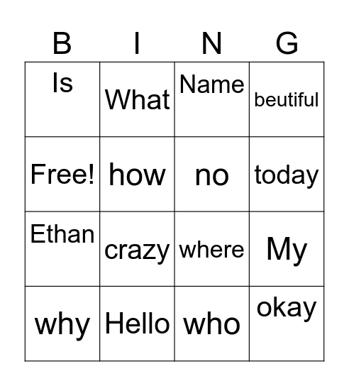 Yealands bingo Card