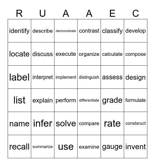 Goal Lingo Bingo Card