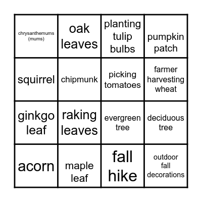 Fall Bingo Card