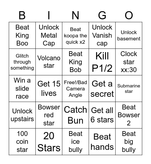 Mario 64 multiplayer bingo Card