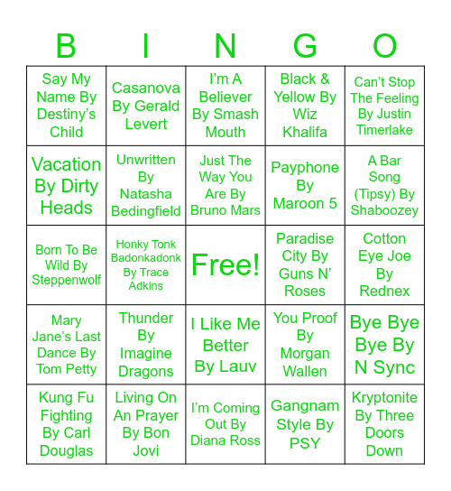 #1 Top Hits Musical Bingo Card