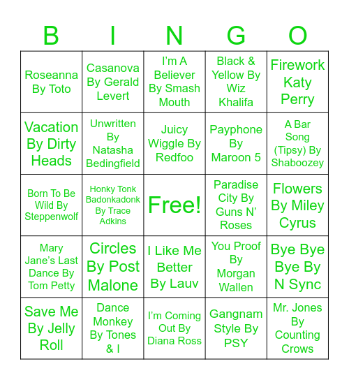 #1 Top Hits Musical Bingo Card