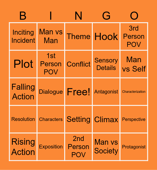 Narrative Elements Bingo Card