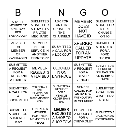 ERS Bingo Card