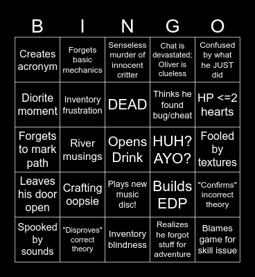 About Oliver Hardcore Minecraft Bingo Card