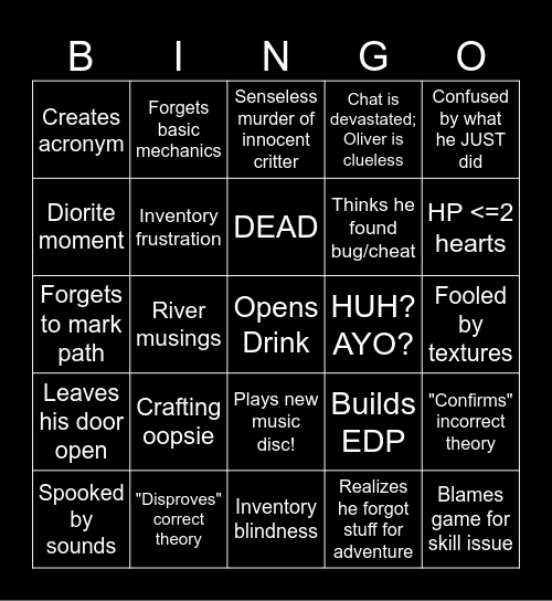 About Oliver Hardcore Minecraft Bingo Card