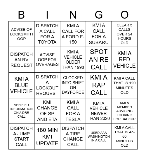 DISPATCH BINGO Card