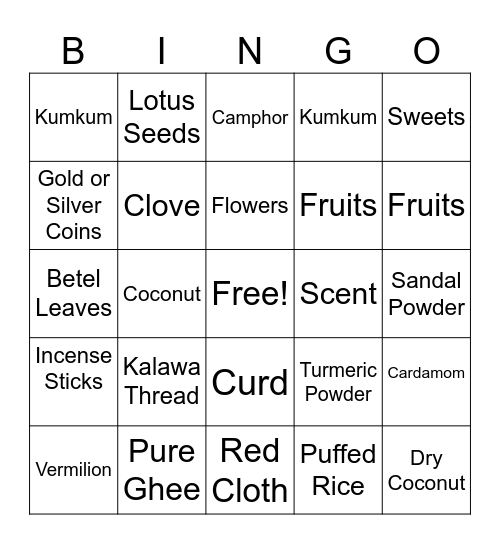 Navratri BINGO Card