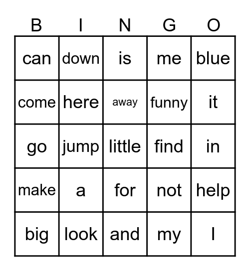 Pre-Primer Sight Words Bingo Card