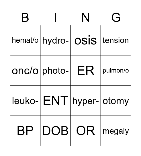 Medical Morphemes 3 Bingo Card