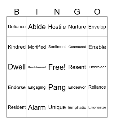 Vocabulary Bingo Card