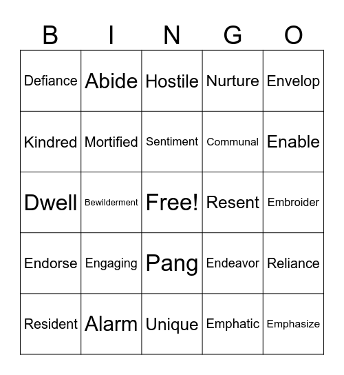 Vocabulary Bingo Card