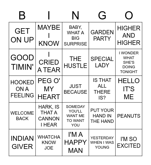 Music Bingo #68 - WONDERS Bingo Card