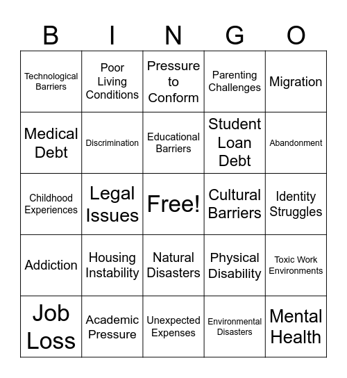 Group Counseling Bingo Card