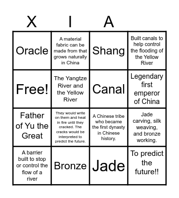 Xia Dynasty Bingo Card