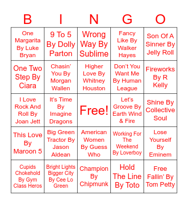 #2 Top Hits Musical Bingo Card