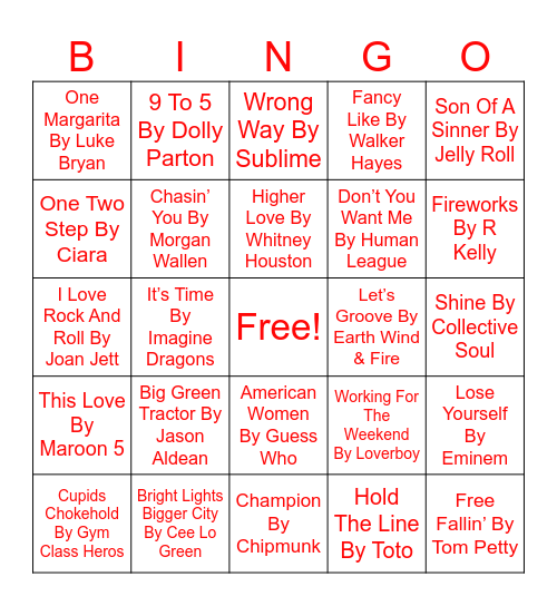 #2 Top Hits Musical Bingo Card