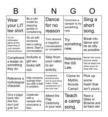 Mythic Scouts LIT BINGO Card