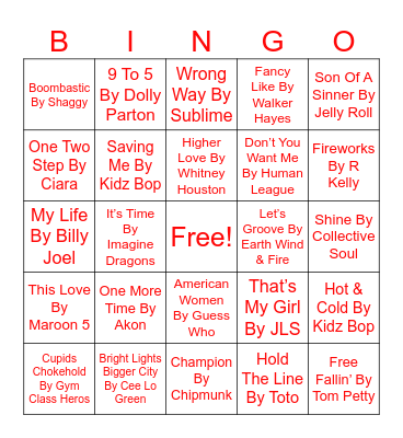 #2 Top Hits Musical Bingo Card