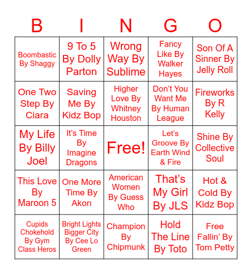 #2 Top Hits Musical Bingo Card