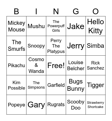 Cartoon Bingo! Bingo Card