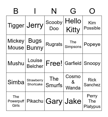 Cartoon Bingo! Bingo Card