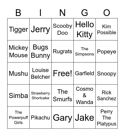 Cartoon Bingo! Bingo Card