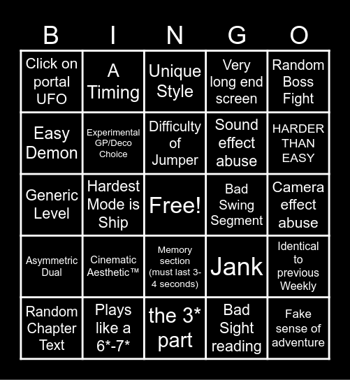 Weekly Demon Bingo Card