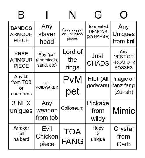 OSRS Bingo Card