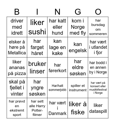 Bli kjent bingo til høstferiekurs #1 Bingo Card