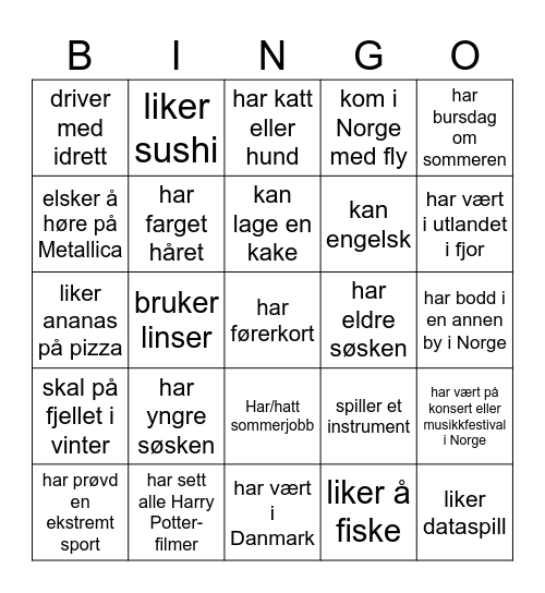 Bli kjent bingo til høstferiekurs #1 Bingo Card