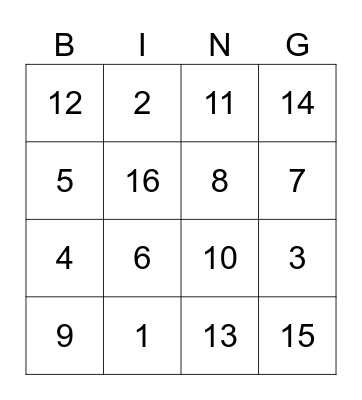 Let us play! Bingo Card
