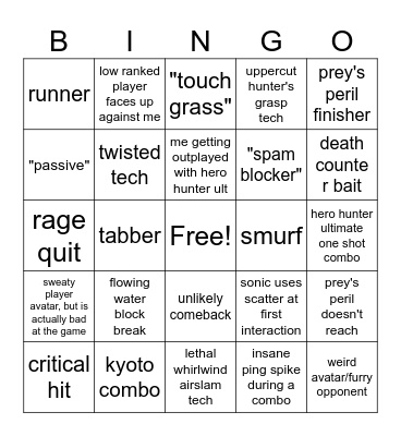hero hunter bingo Card
