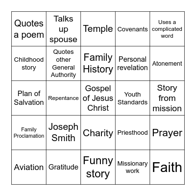 General Conference Bingo Card