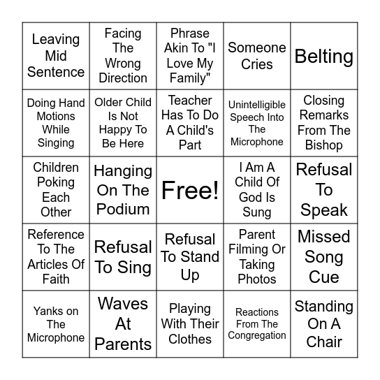 Primary Program Bingo Card