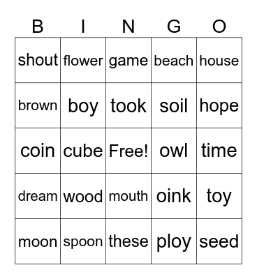 Phonics Bingo Card